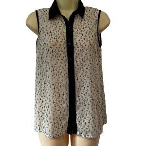 Fun & Flirt Size S Black & White Cross Print Chiffon Blouse